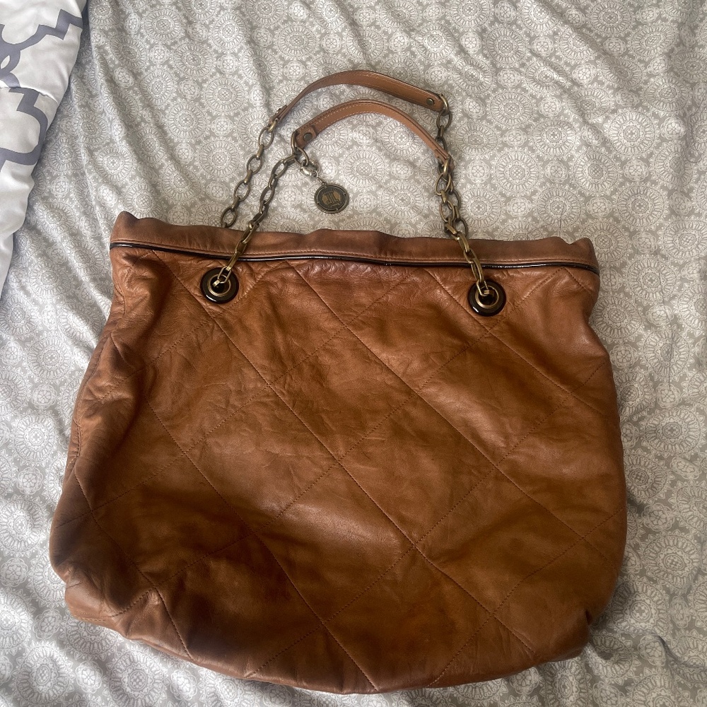 Lanvin Amalia Brick Red Lambskin Leather Quilted Large Chain Shoulder Hand Bag